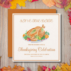 Save The Date Dindon de Thanksgiving à l'aquarelle 