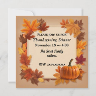 Save The Date Dîner rustique Thanksgiving avec Citrouille et Feu