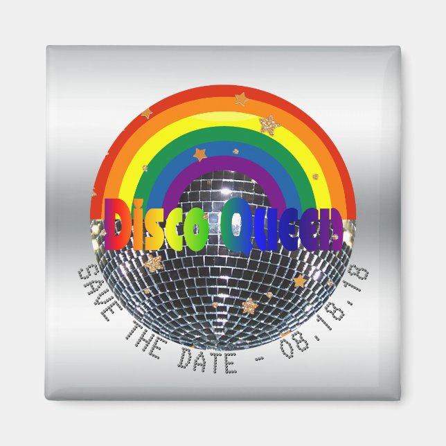 Save the Date Disco Queen Retro Rainbow Party Magnet (Front)