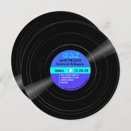 Save The Date Disco Vinyl Record Blue Aqua Stripes Mariage