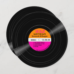 Save The Date Disco Vinyl Record Rose Orange Stripes Mariage