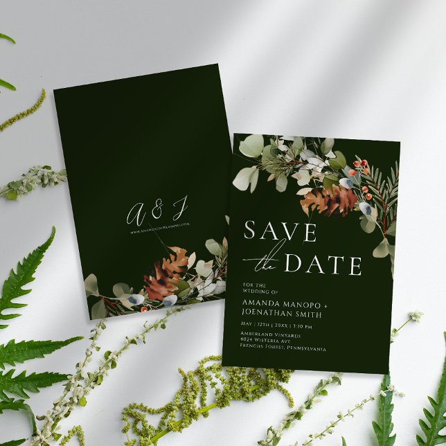 Save The Date Dispositions floraux à l'aquarelle Mariage vert (Créateur téléchargé)