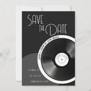 Save The Date Disque Vinyle Rétro 70s Noir et Blanc Minimaliste