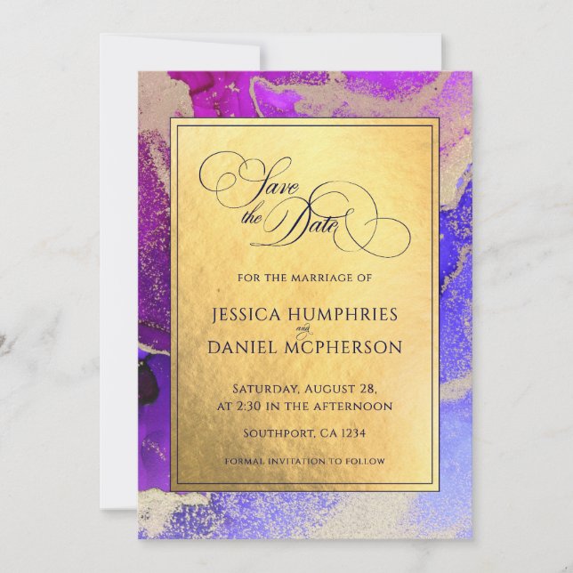 Save The Date do-it-yourself photo Purple Gold Abstrait Mariage  (Devant)