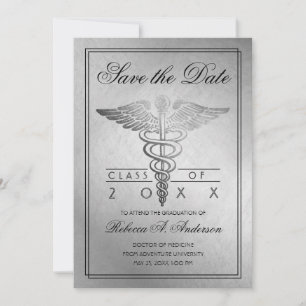 Save The Date Docteur de graduation Caduceus Silver Élégant