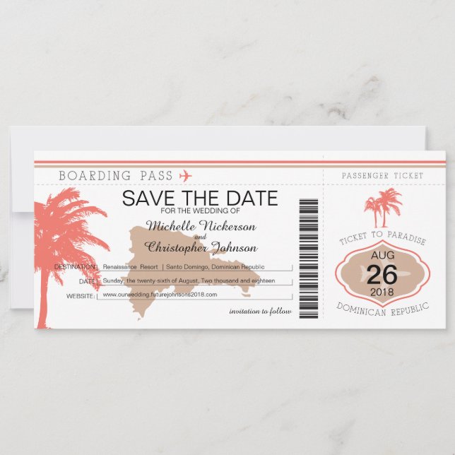 Save the Date Dominican Republic Boarding Pass (Front)