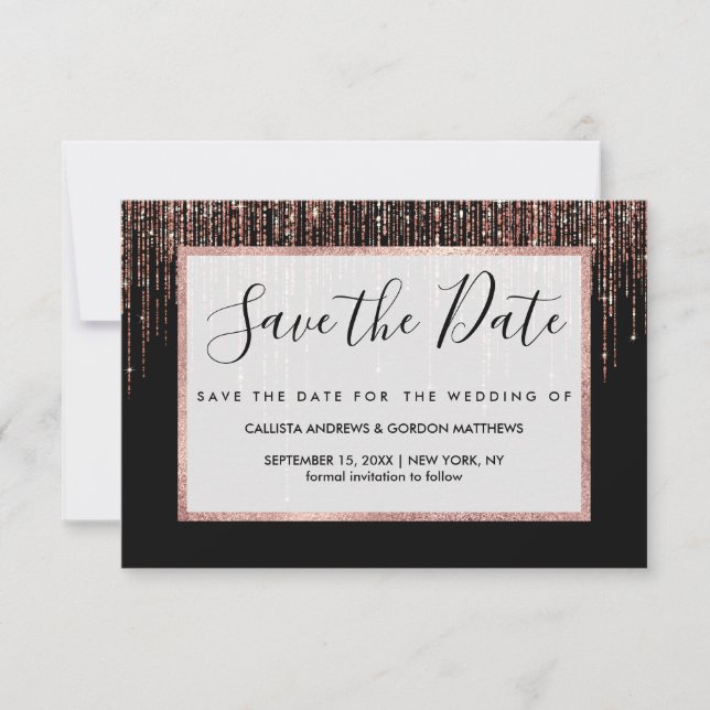 Save The Date Dory Rose Noire Gold Sparkly Glitter Fringe (Devant)