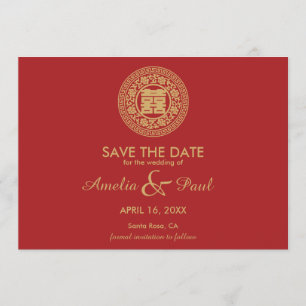 Save The Date Double Mariage chinois du bonheur - Enregistrer la