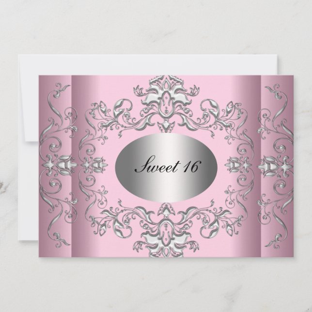 Save The Date Douce 16 Rose Argent Élégant (Devant)