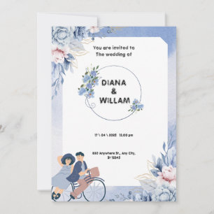 Save The Date Douce Mariage Illustratif Bleu et Blanc