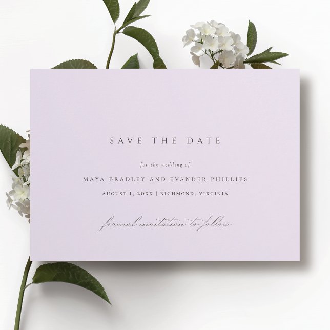 Save The Date Douce Pourpre | Mariage Lavande aérien Formel (Créateur téléchargé)