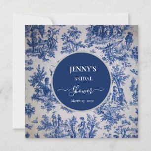 Save The Date Douce Toile de Jouy Bleue et Blanche pour une Baby