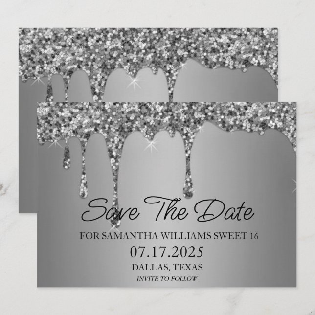 Save The Date Doux 16 Parties scintillant d'étincelle en argent  (Devant / Derrière)