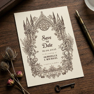 Save The Date Dragon gothique médiéval griffon vieux papier