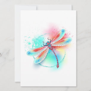 Save The Date Dragonfly rouge sur l'arrière - plan aquarelle