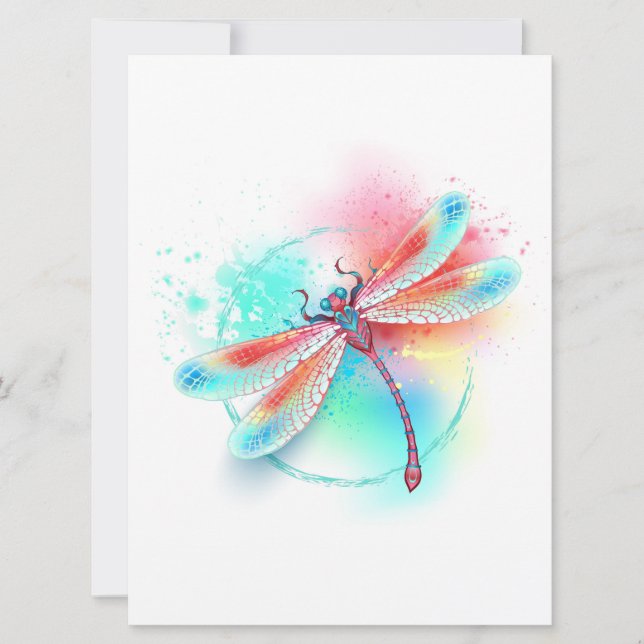 Save The Date Dragonfly rouge sur l'arrière - plan aquarelle (Devant)