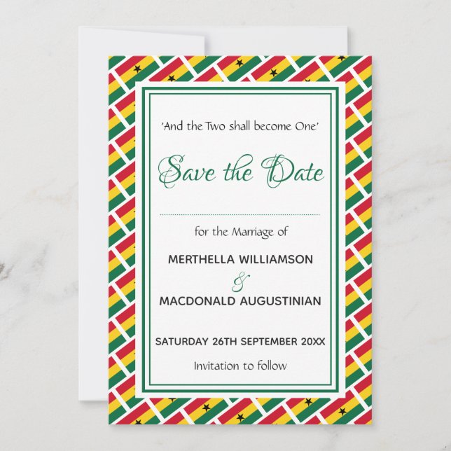 Save The Date DRAPEAU GHANA Écriture Customisée Style Ghanéen (Devant)