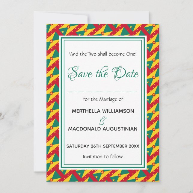 Save The Date DRAPEAU GRENADA - Écriture Customisée Élégante (Devant)