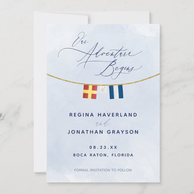 Save The Date Drapeau Maritime Nautique Monogramme Mariage Enreg (Devant)