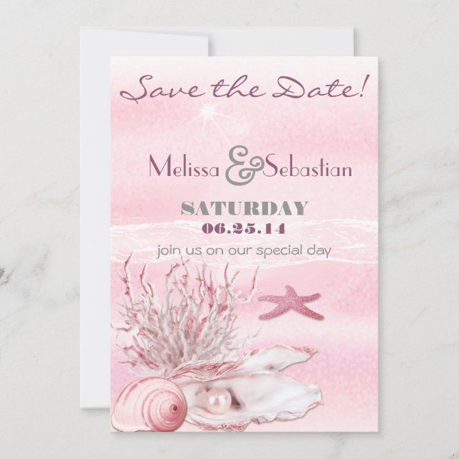 Save The Date Dream Shore Beach Carnation rose Enregistrer la da (Devant)