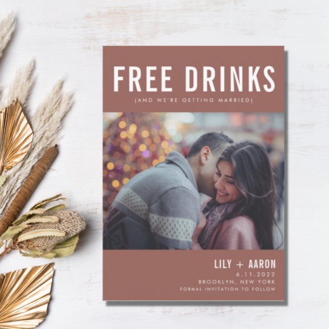 Save The Date Drôle boissons gratuites Photo Mariage rouille Dat (Créateur téléchargé)