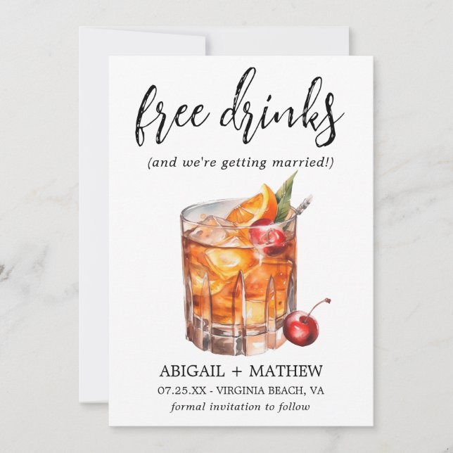 Save The Date Drôle Orange Whiskey Cocktails Boire Mariage Photo (Devant)