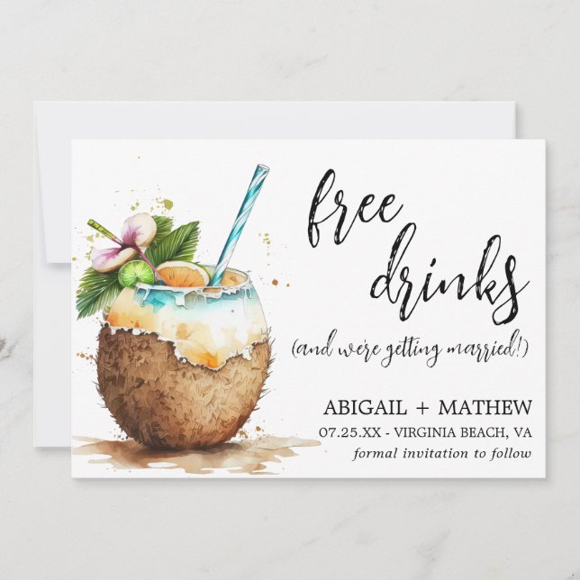 Save The Date Drôle Tropical Cocktail Cocktail Photo Mariage (Devant)