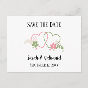 Save the Date Dual Hearts Bride & Groom Names Date Postcard