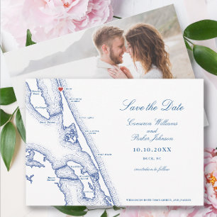 Save The Date Duck NC Map Élégant Mariage bleu marine