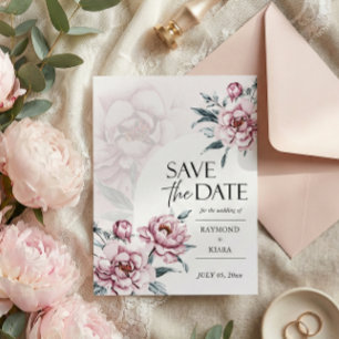 Save The Date Dusky Pink Peony Wedding Invitation Postcard