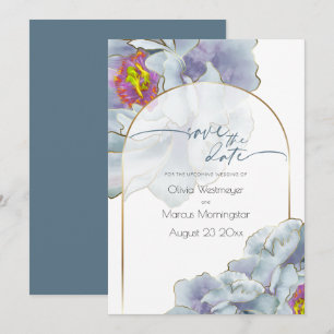 Save the Date Dusty Blue and Lilac Exotic Floral Invitation