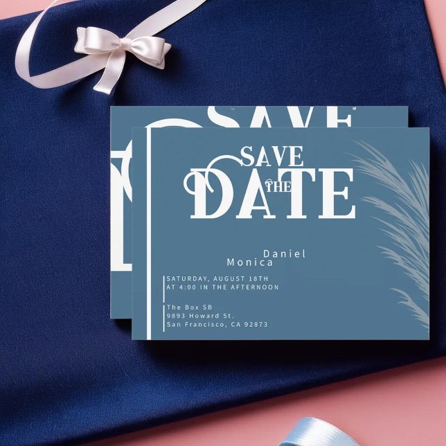 Save The Date Dusty Blue Automne Pampas Mariage Design (Créateur téléchargé)