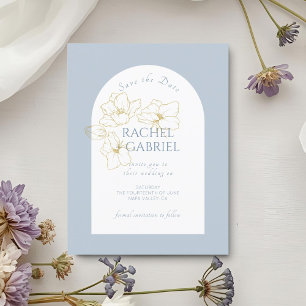 Save The Date Dusty Blue Boho Arch Gold Floral Mariage
