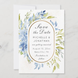 Save The Date Dusty Blue Boho Rose Verdure Or Frame