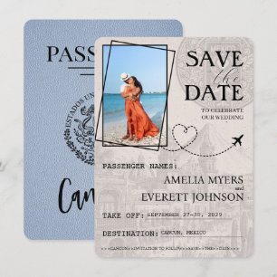 Save The Date Dusty Blue Cancun Passeport Enregistrer La Date