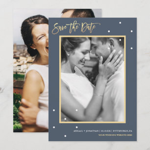 Save The Date Dusty Blue Deux photos avec points Enregistrer la 