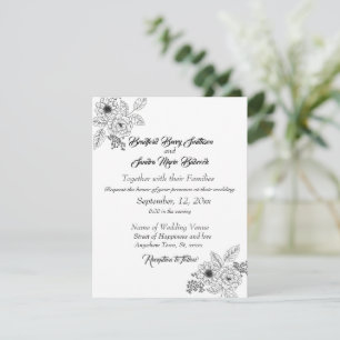 Save The Date Dusty Blue Elegant Blanc Gris Floral Mariage Coeur