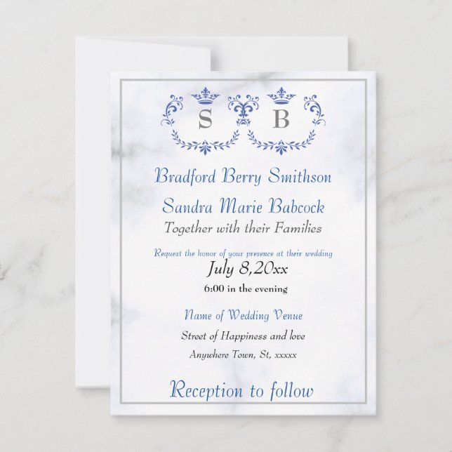 Save The Date Dusty Blue Elegant Blanc Gris Floral Mariage Coeur (Devant)