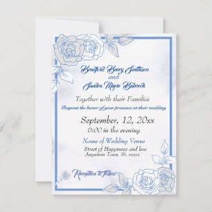 Save The Date Dusty Blue Elegant Blanc Gris Floral Mariage Coeur