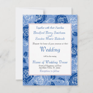 Save The Date Dusty Blue Elegant Blanc Gris Floral Mariage Coeur