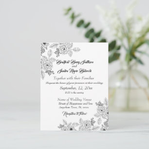 Save The Date Dusty Blue Elegant Blanc Gris Floral Mariage Coeur