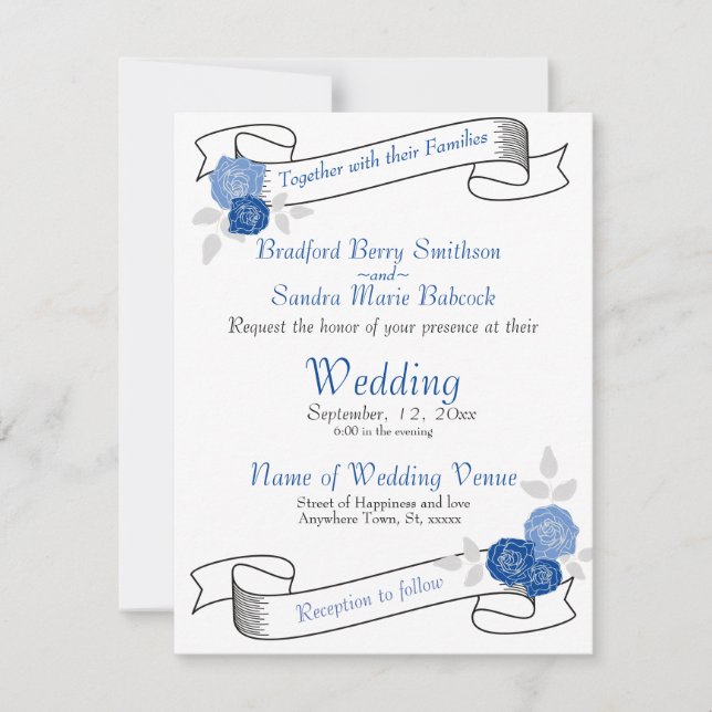 Save The Date Dusty Blue Elegant Blanc Gris Floral Mariage Coeur (Devant)