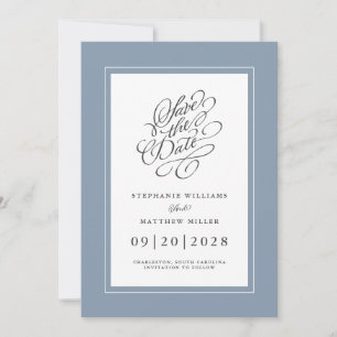 Save The Date Dusty Blue élégant mariage chic Script tendance