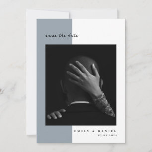 Save The Date Dusty Blue Elegant Photo Enregistrer la date Invit