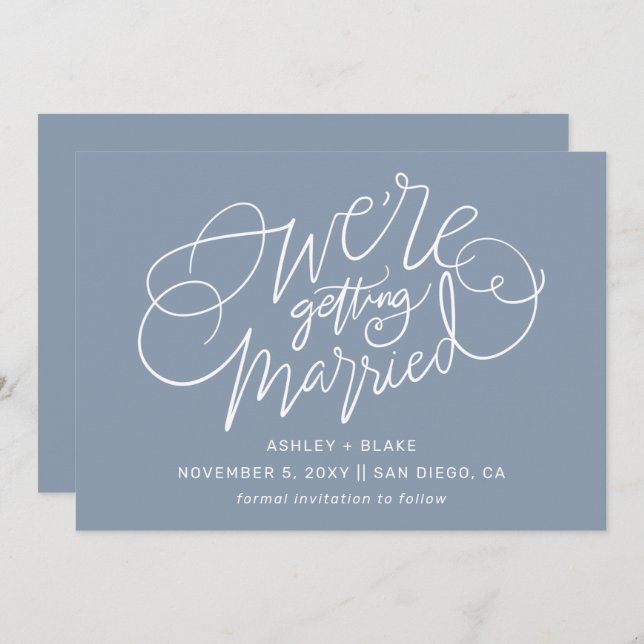 Save The Date Dusty Blue Elegant Simple Calligraphie manuscrite (Devant / Derrière)