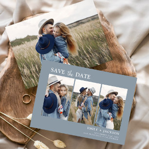 Save The Date Dusty Blue Enregistrer la date 4 Photo Simple