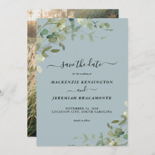Save The Date Dusty Blue Eucalyptus Mariage Photo Enregistrer la