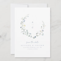 Dusty Blue Fleur sauvage Rustic Boho Mariage monog