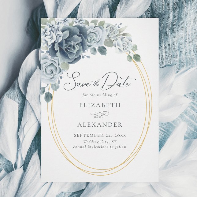 Save The Date Dusty Blue Floral Elegant Mariage d'aquarelle (Créateur téléchargé)