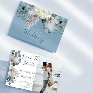 Save The Date Dusty Blue Floral Eucalyptus Élégant Mariage